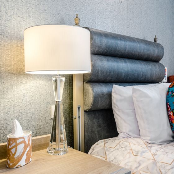 Där Lighting Risha 2 Light Table Lamp Crystal & Polished Nickel With Shade