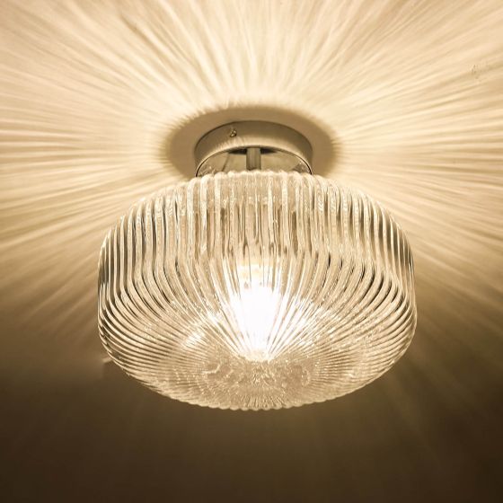 Där Lighting Riva Bathroom Semi Flush Ceiling Light Ribbed Glass Polished Chrome IP44