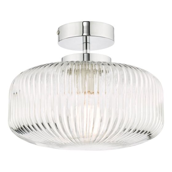 där lighting Riva Bathroom Semi Flush Ceiling Light Ribbed Glass Polished Chrome IP44