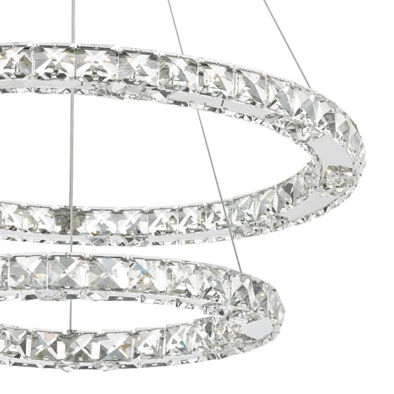 Där Lighting Roma 2 Tier Pendant Polished Chrome Crystal LED