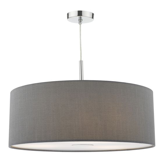 Där Lighting Ronda 3 Light Pendant Grey Faux Silk Shade 60cm