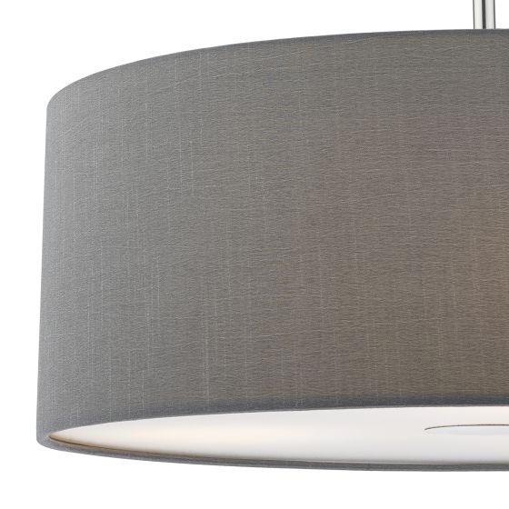 där lighting Ronda 3 Light Pendant Grey Faux Silk Shade 60cm