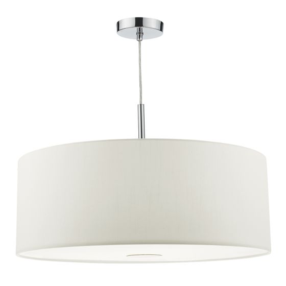 Där Lighting Ronda 3 Light Pendant White Faux Silk Shade 60cm