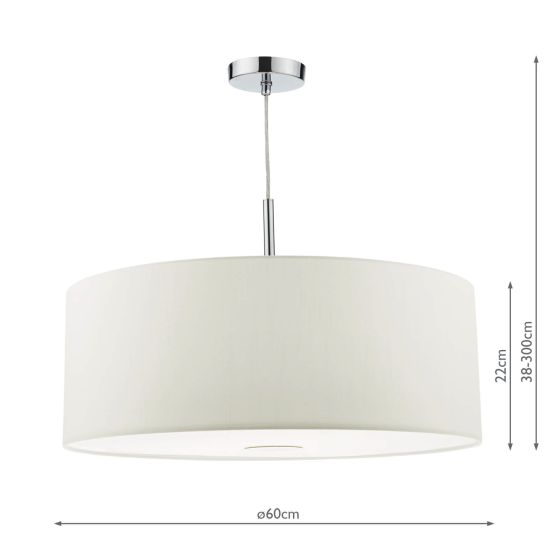 Där Lighting Ronda 3 Light Pendant White Faux Silk Shade 60cm