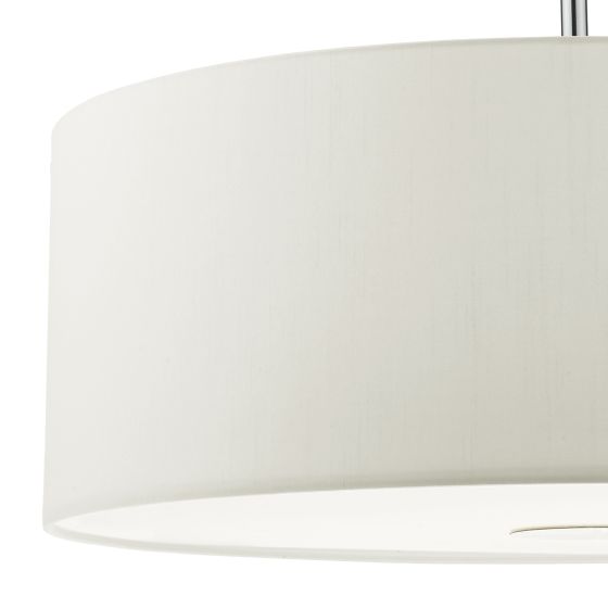 där lighting Ronda 3 Light Pendant White Faux Silk Shade 60cm