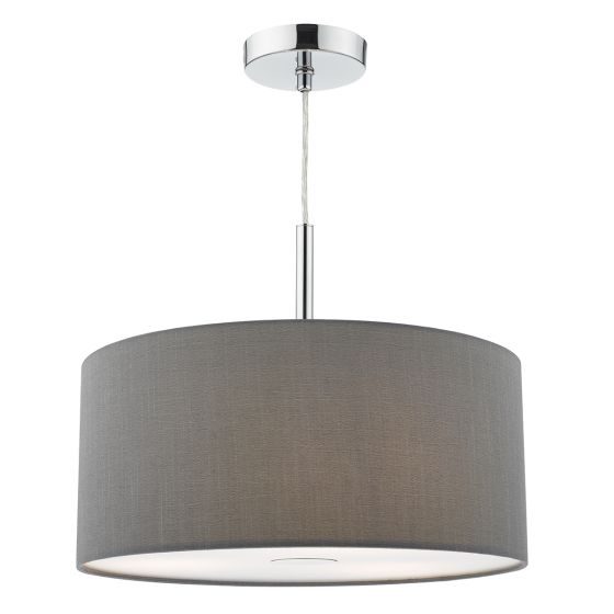 Där Lighting Ronda 3lt Pendant Grey Faux Silk Shade 40cm