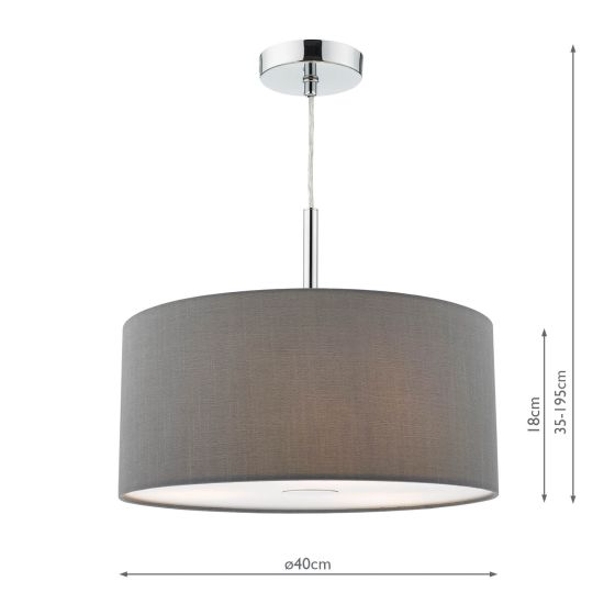 Där Lighting Ronda 3lt Pendant Grey Faux Silk Shade 40cm