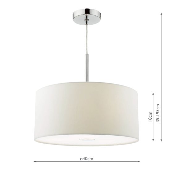 Där Lighting Ronda 3lt Pendant White Faux Silk Shade 40cm