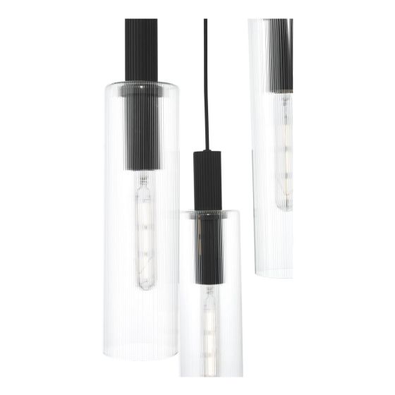 Där Lighting Ruben 3 Light Cluster Pendant Satin Black And Ribbed Glass