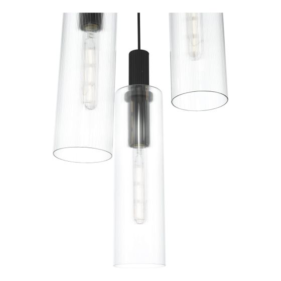Där Lighting Ruben 3 Light Cluster Pendant Satin Black And Ribbed Glass