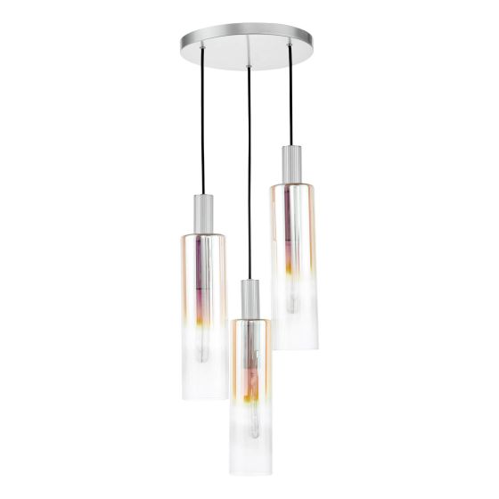 Där Lighting Ruben 3 Light Cluster Pendant Satin Silver And Ribbed Iridised Glass