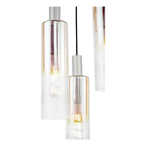 Där Lighting Ruben 3 Light Cluster Pendant Satin Silver And Ribbed Iridised Glass