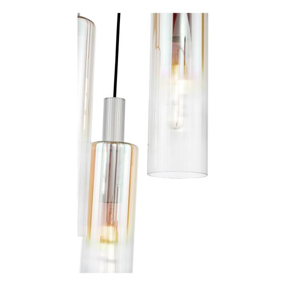 Där Lighting Ruben 3 Light Cluster Pendant Satin Silver And Ribbed Iridised Glass