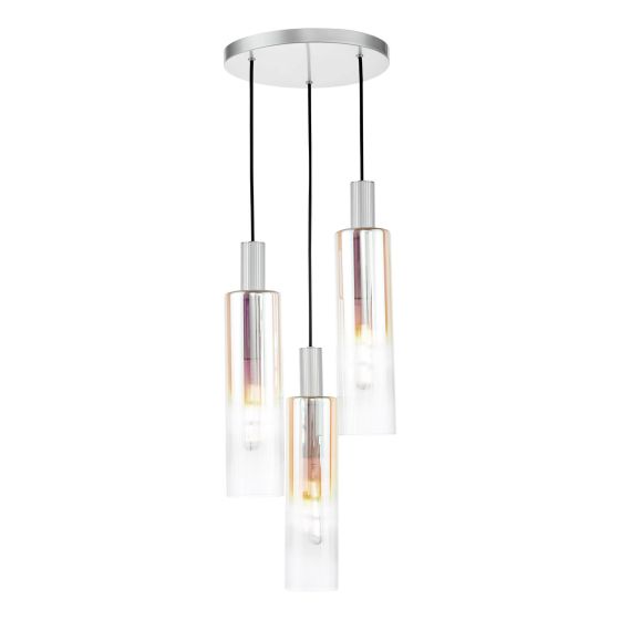 där lighting Ruben 3 Light Cluster Pendant Satin Silver and Ribbed Iridised Glass