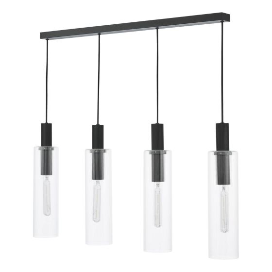 Där Lighting Ruben 4 Light Bar Pendant Satin Black And Ribbed Glass