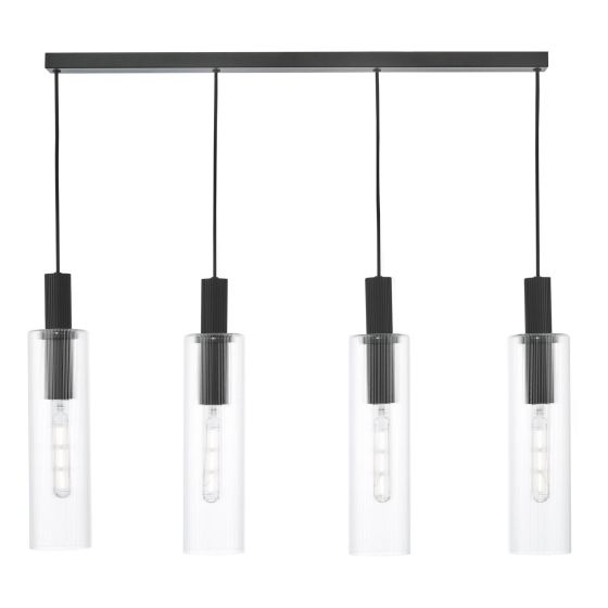 Där Lighting Ruben 4 Light Bar Pendant Satin Black And Ribbed Glass