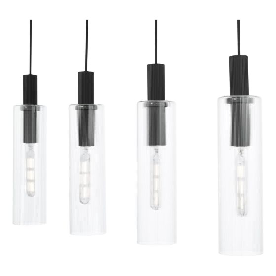 Där Lighting Ruben 4 Light Bar Pendant Satin Black And Ribbed Glass