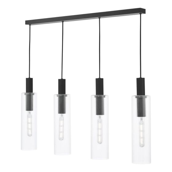 där lighting Ruben 4 Light Bar Pendant Satin Black and Ribbed Glass