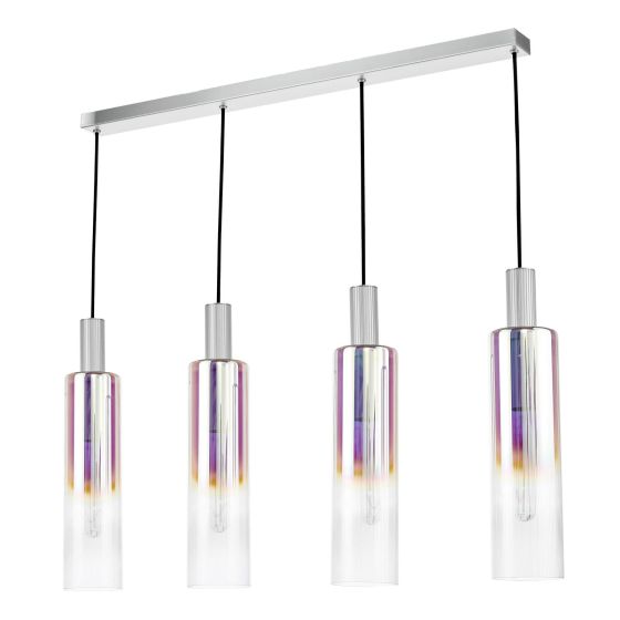 Där Lighting Ruben 4 Light Bar Pendant Satin Silver And Ribbed Iridised Glass