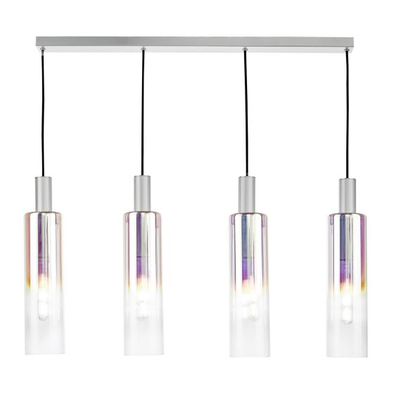 Där Lighting Ruben 4 Light Bar Pendant Satin Silver And Ribbed Iridised Glass