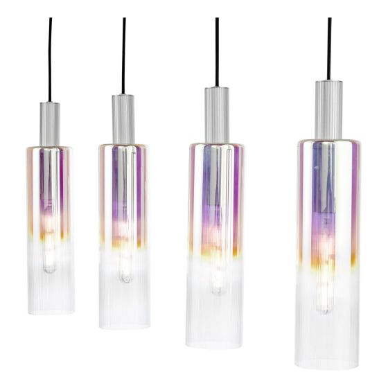 Där Lighting Ruben 4 Light Bar Pendant Satin Silver And Ribbed Iridised Glass