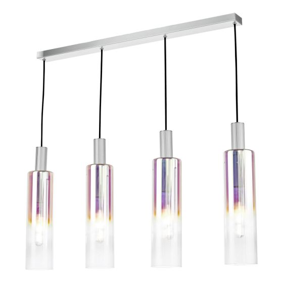 där lighting Ruben 4 Light Bar Pendant Satin Silver and Ribbed Iridised Glass