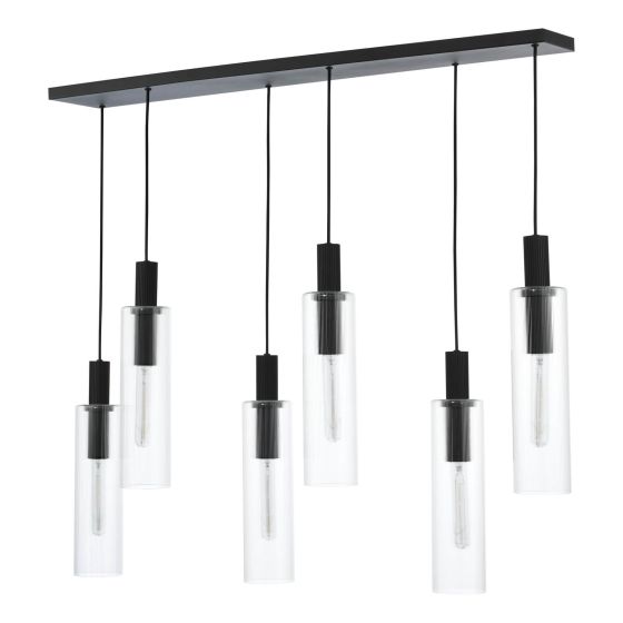 Där Lighting Ruben 6 Light Bar Pendant Satin Black And Ribbed Glass