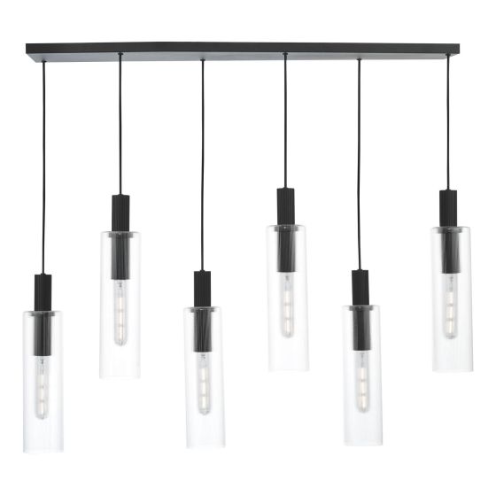 Där Lighting Ruben 6 Light Bar Pendant Satin Black And Ribbed Glass