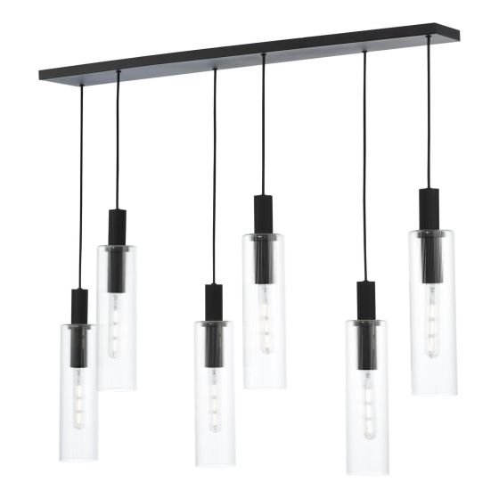 där lighting Ruben 6 Light Bar Pendant Satin Black and Ribbed Glass