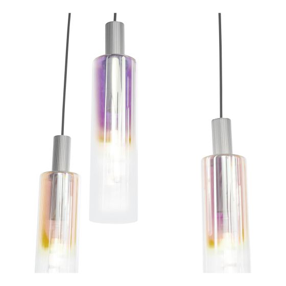 Där Lighting Ruben 6 Light Bar Pendant Satin Silver And Ribbed Iridised Glass