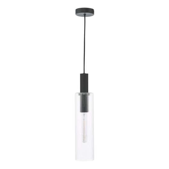 Där Lighting Ruben Pendant Satin Black And Ribbed Glass