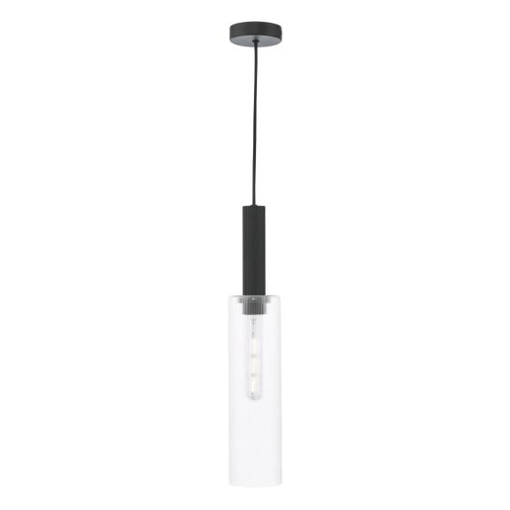 Där Lighting Ruben Pendant Satin Black And Ribbed Glass