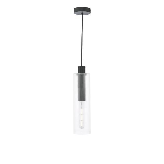 Där Lighting Ruben Pendant Satin Black And Ribbed Glass