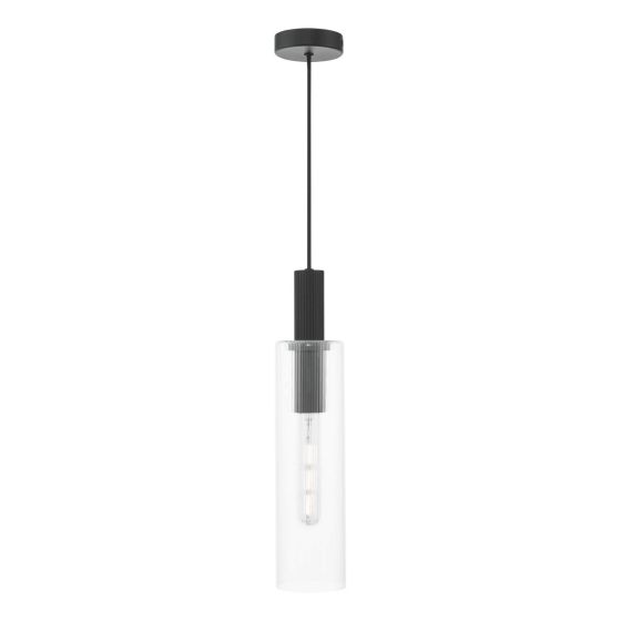 där lighting Ruben Pendant Satin Black and Ribbed Glass