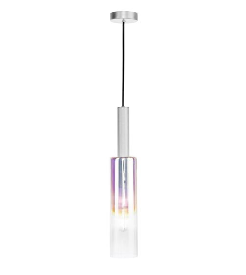 Där Lighting Ruben Pendant Satin Silver And Ribbed Iridised Glass