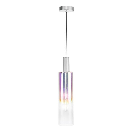där lighting Ruben Pendant Satin Silver and Ribbed Iridised Glass