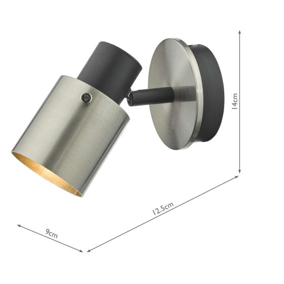 Där Lighting Ryan Single Wall Spotlight Brushed Nickel Matt Black