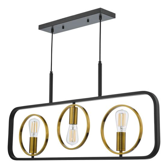 Där Lighting Ryota 3 Light Bar Pendant Satin Black Antique Gold