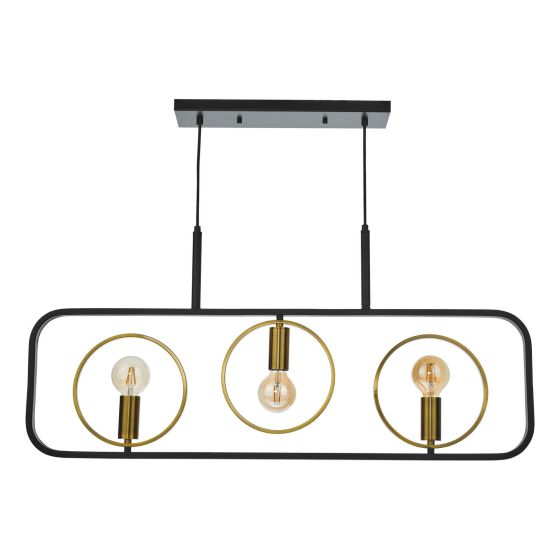 Där Lighting Ryota 3 Light Bar Pendant Satin Black Antique Gold