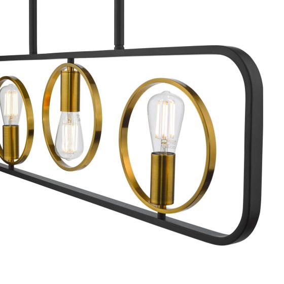 Där Lighting Ryota 3 Light Bar Pendant Satin Black Antique Gold