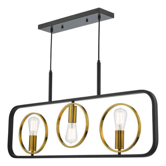 där lighting Ryota 3 Light Bar Pendant Satin Black Antique Gold