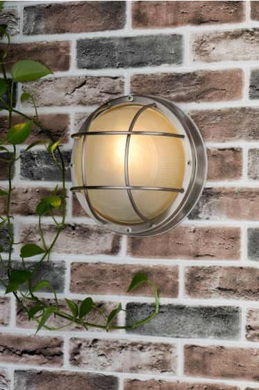 Där Lighting Salcombe Round Outdoor Wall Light Stainless Steel Glass IP44
