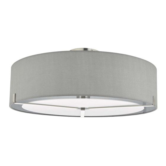 Där Lighting Santino 3 Light Semi Flush Satin Chrome With Grey Shade