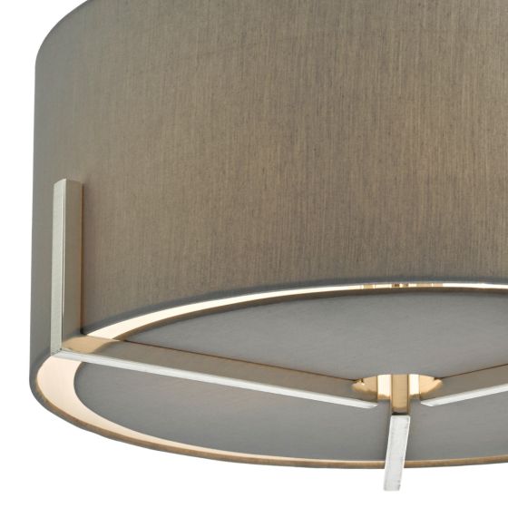 Där Lighting Santino Pendant Satin Chrome With Grey Cotton Shade