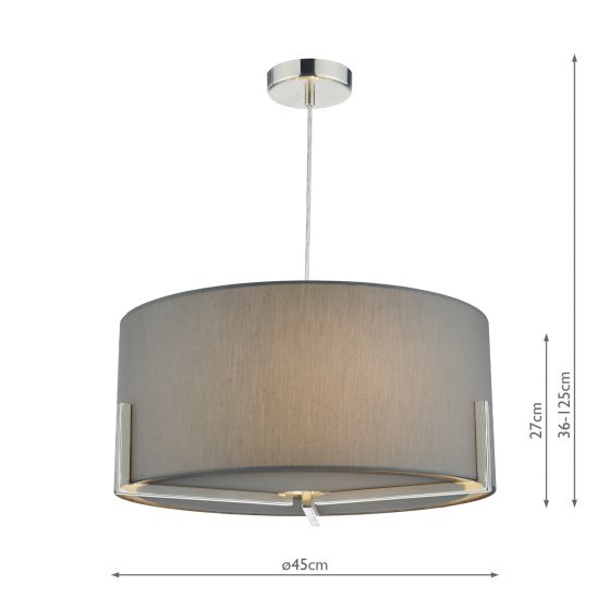 Där Lighting Santino Pendant Satin Chrome With Grey Cotton Shade