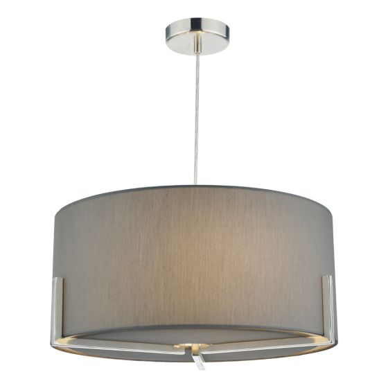 där lighting Santino Pendant Satin Chrome With Grey Cotton Shade