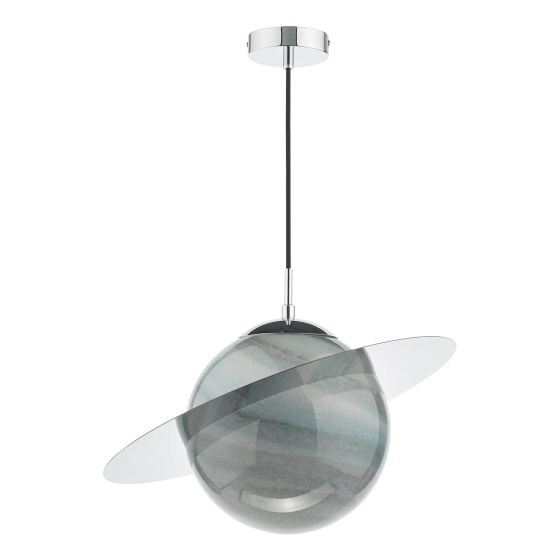 Där Lighting Saturn Pendant Planet Style Glass And Polished Chrome