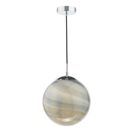 Där Lighting Saturn Pendant Planet Style Glass And Polished Chrome