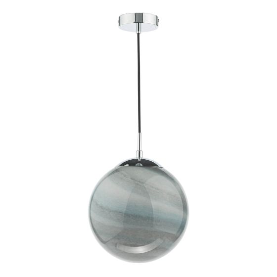 Där Lighting Saturn Pendant Planet Style Glass And Polished Chrome