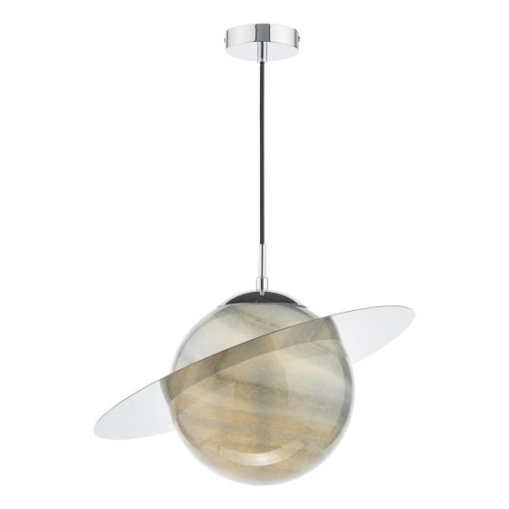 där lighting Saturn Pendant Planet Style Glass and Polished Chrome